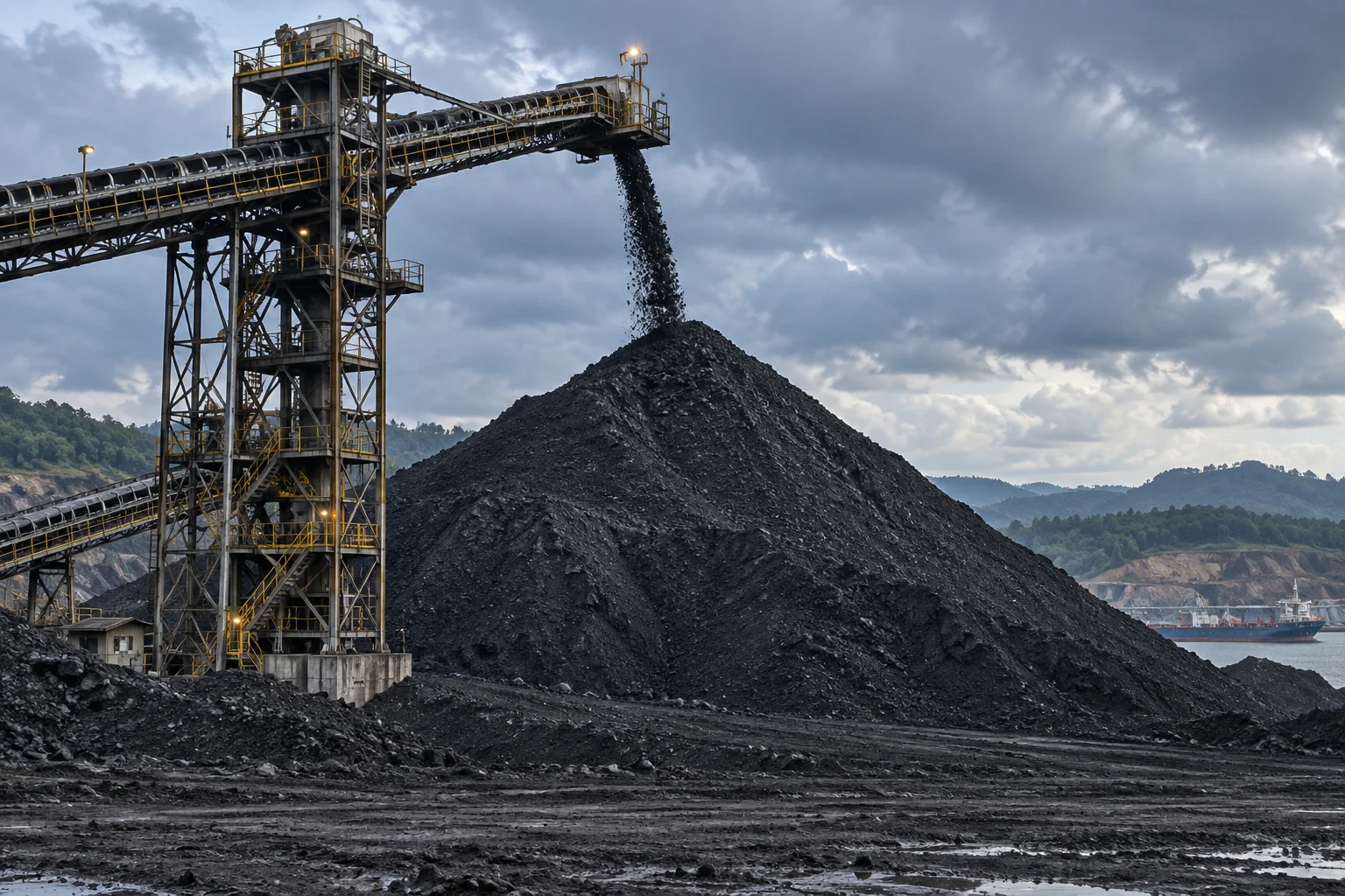 Coal processing conveyor and stockpile